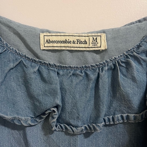 Abercrombie Fitch Blue DENIM Jean Ruffle Cold Shoulder Dress - Picture 2 of 4
